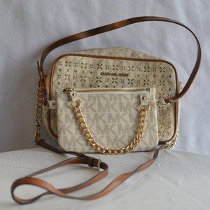 Michael Kors Cream & Gold Shoulder purse w/Michael Kors Cream & Gold Belt bag